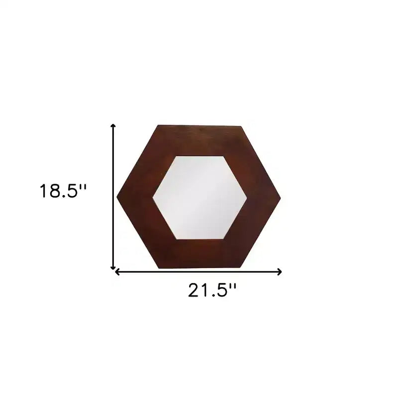Miroir d'appoint HomeRoots 19 avec cadre hexagonal en bois massif marron foncé