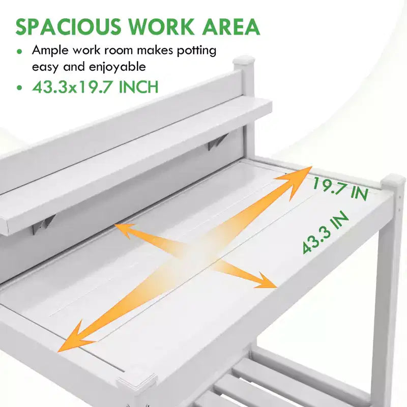 EAGLE PEAK Banc de jardinage en vinyle sans entretien pour l'extérieur et l'intérieur, table de rempotage étanche avec étagère ouverte, blanc