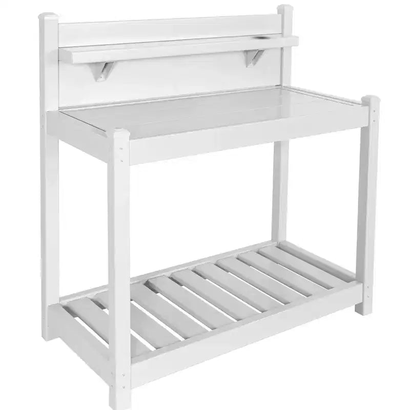 EAGLE PEAK Banc de jardinage en vinyle sans entretien pour l'extérieur et l'intérieur, table de rempotage étanche avec étagère ouverte, blanc