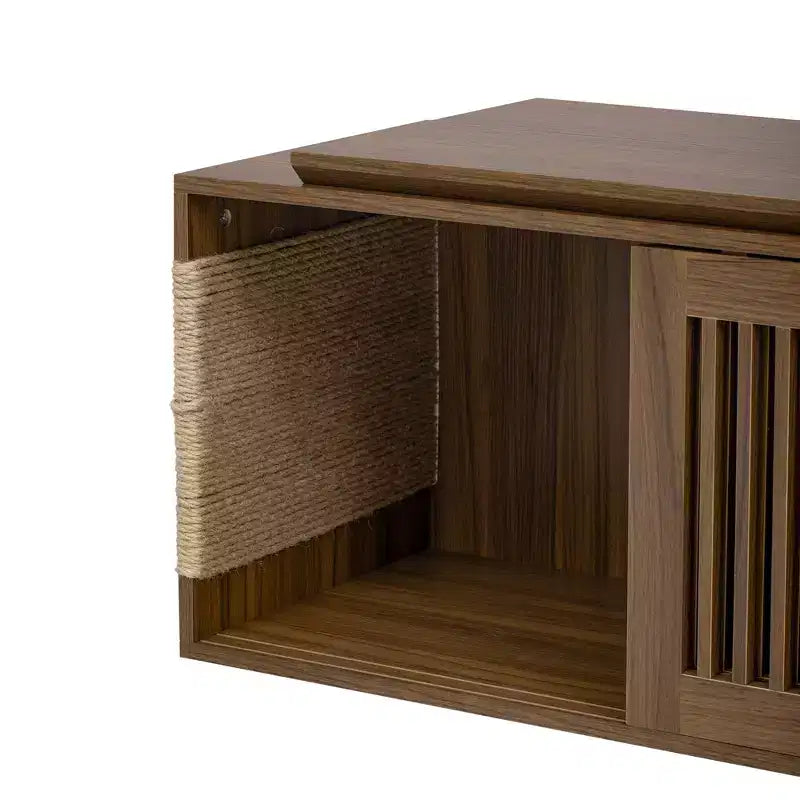 Meuble TV extensible pour chat, meuble console TV, niche pour chat, cache litière avec griffoir, Noyer - ModernLuxe