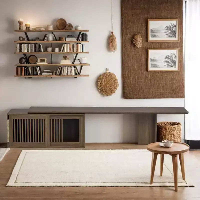 Meuble TV extensible pour chat, meuble console TV, niche pour chat, cache litière avec griffoir, Noyer - ModernLuxe