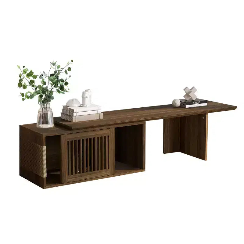 Meuble TV extensible pour chat, meuble console TV, niche pour chat, cache litière avec griffoir, Noyer - ModernLuxe