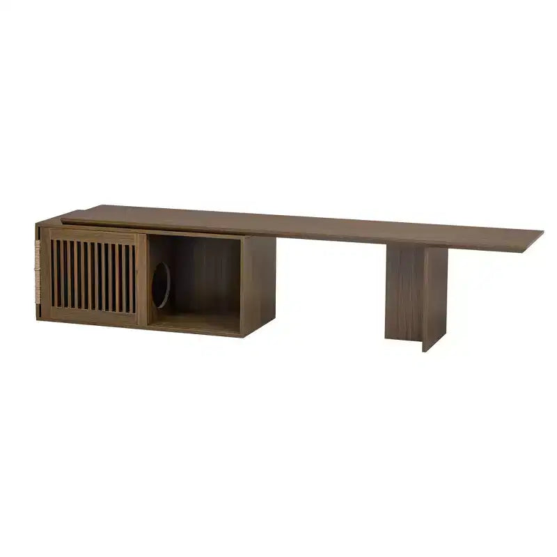 Meuble TV extensible pour chat, meuble console TV, niche pour chat, cache litière avec griffoir, Noyer - ModernLuxe