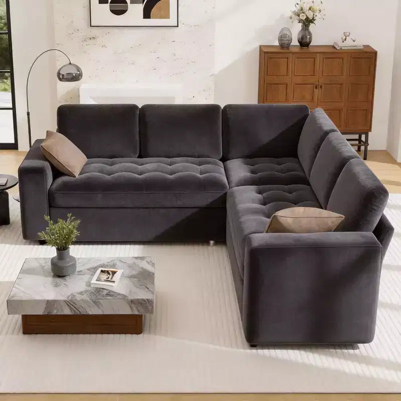 Dyonery Canapé d'angle modulable 5 places en forme de L avec dossier réglable, ports USB et rangement pour salon