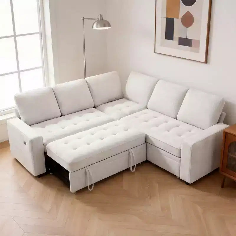 Dyonery Canapé d'angle modulable 5 places en forme de L avec dossier réglable, ports USB et rangement pour salon