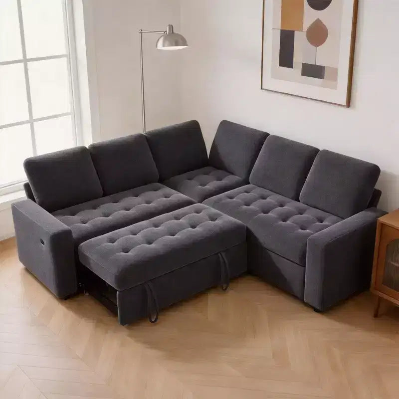 Dyonery Canapé d'angle modulable 5 places en forme de L avec dossier réglable, ports USB et rangement pour salon