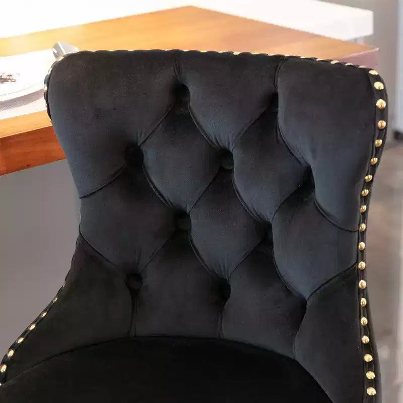 Lot de 2 tabourets de bar pivotants en velours, hauteur réglable de 63,5 à 83,8 cm, noirs, modernes, rembourrés, avec pieds dorés