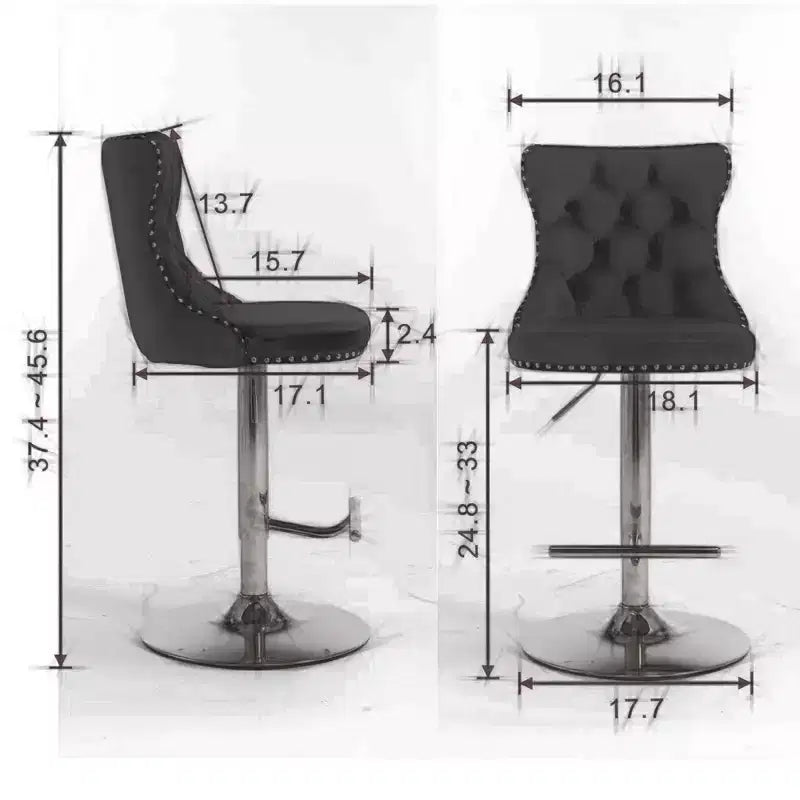 Lot de 2 tabourets de bar pivotants en velours, hauteur réglable de 63,5 à 83,8 cm, noirs, modernes, rembourrés, avec pieds dorés
