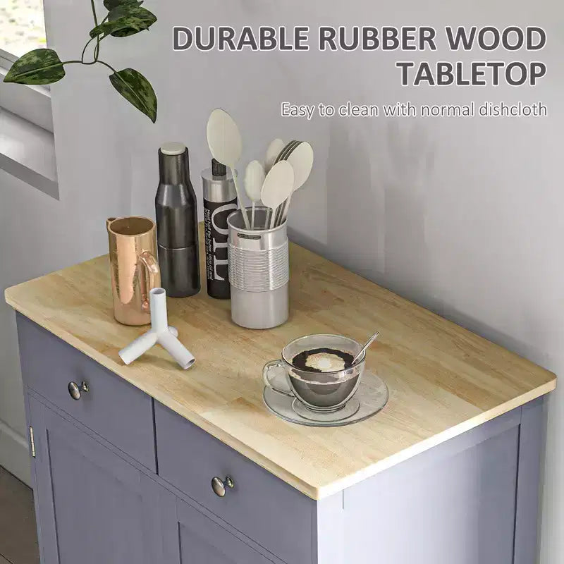Okak Buffet Bahut, Meuble de Cuisine à Double Porte, Meuble de Rangement pour Bar à Café avec 2 Tiroirs, Étagère Réglable pour Salon, Gris
