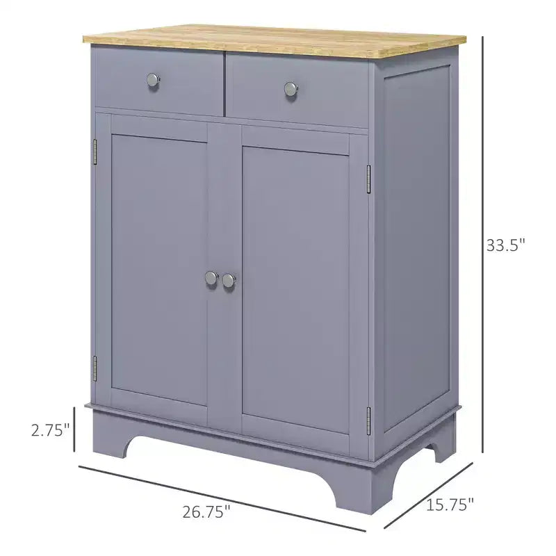 Okak Buffet Bahut, Meuble de Cuisine à Double Porte, Meuble de Rangement pour Bar à Café avec 2 Tiroirs, Étagère Réglable pour Salon, Gris