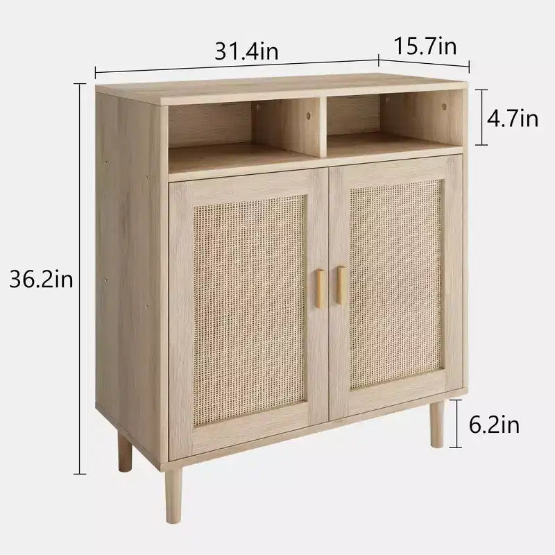 Coolmee Buffet avec portes et étagères, meuble de rangement en rotin pour cuisine, salle à manger, salon, entrée, couloir, bar à café