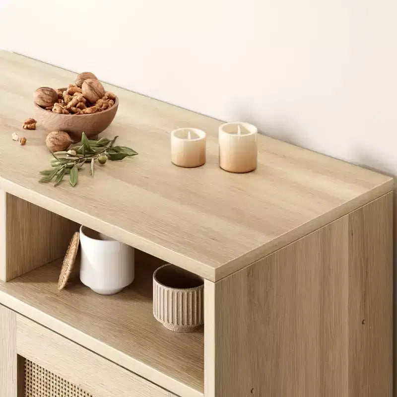 Coolmee Buffet avec portes et étagères, meuble de rangement en rotin pour cuisine, salle à manger, salon, entrée, couloir, bar à café