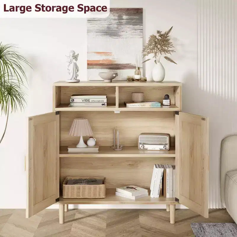Coolmee Buffet avec portes et étagères, meuble de rangement en rotin pour cuisine, salle à manger, salon, entrée, couloir, bar à café
