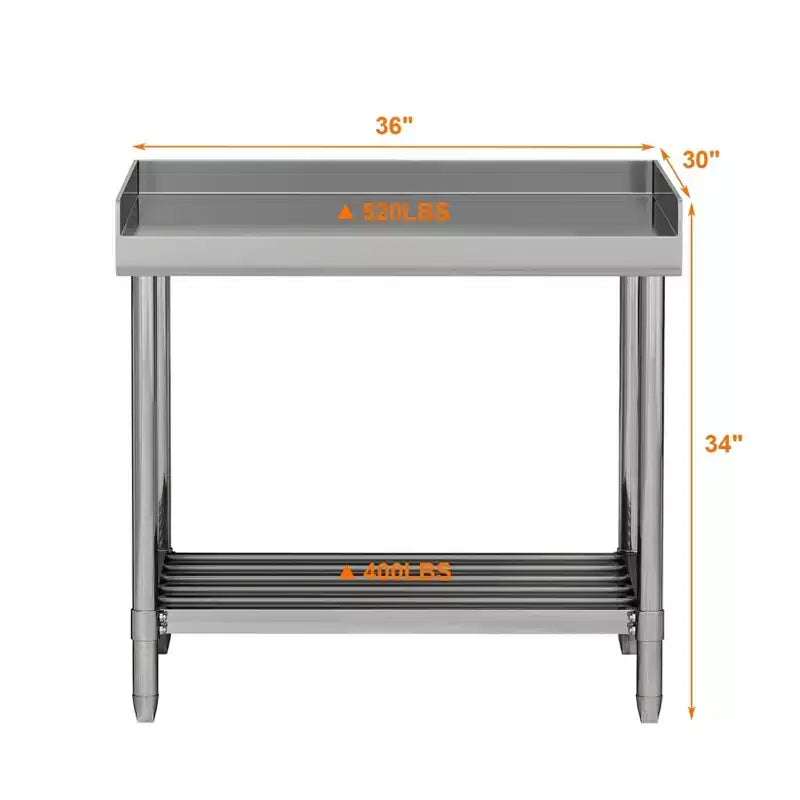 Table en acier inoxydable, table de préparation commerciale NSF de 36 x 30 pouces avec dosseret - Poste de travail robuste pour restaurant, maison, hôtel