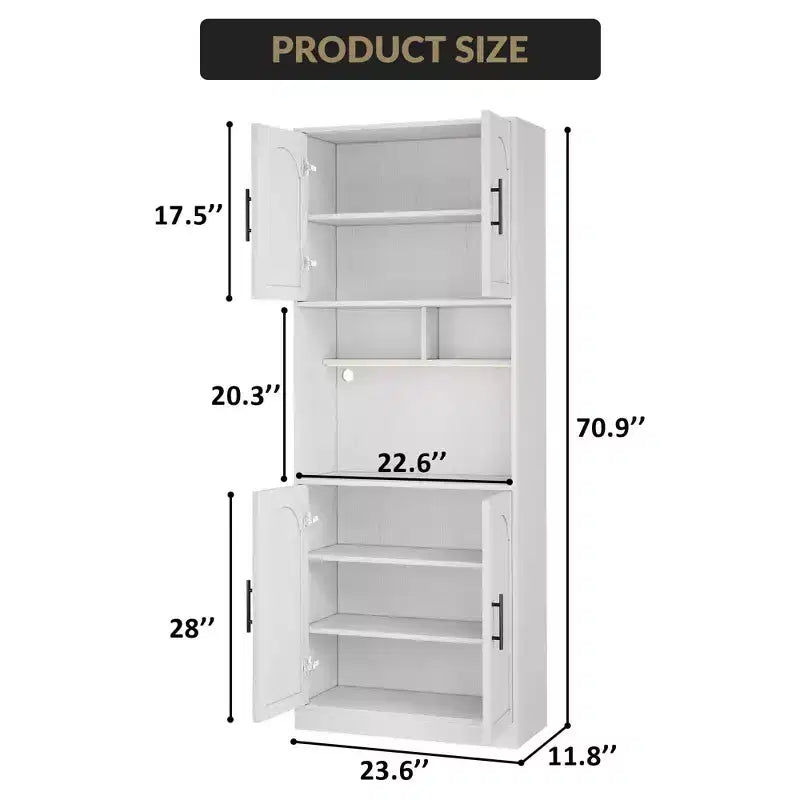 Coolmee Meuble de cuisine/bar/garde-manger avec lumière RVB, buffet haut avec support à micro-ondes, portes coulissantes et 2 étagères ouvertes, armoire de salle à manger