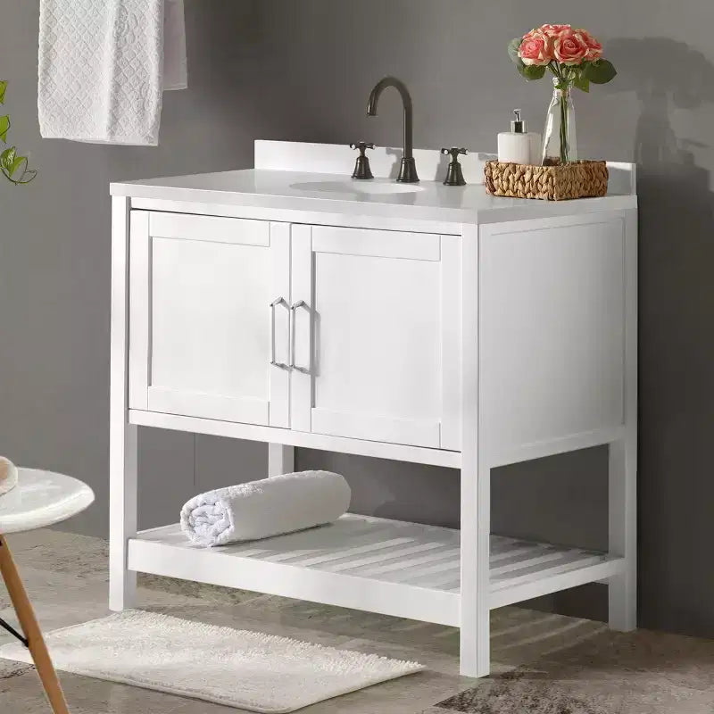 Meuble-lavabo Alaterre Furniture Bennet de 36 po sans comptoir, meuble autoportant style Shaker avec portes à fermeture douce et étagère inférieure à lattes, blanc