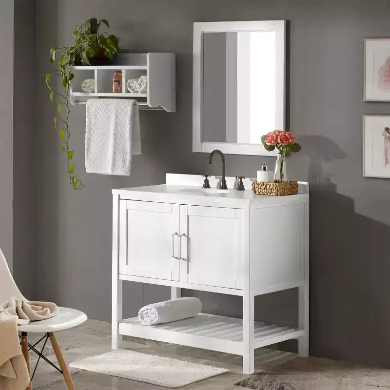 Meuble-lavabo Alaterre Furniture Bennet de 36 po sans comptoir, meuble autoportant style Shaker avec portes à fermeture douce et étagère inférieure à lattes, blanc