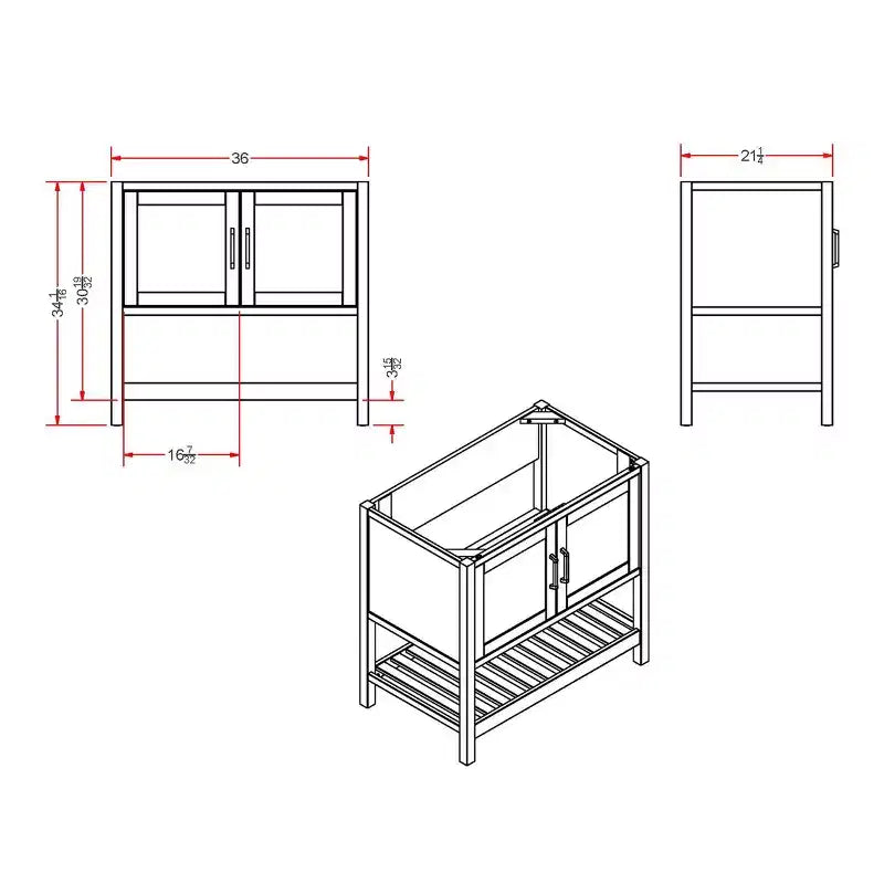 Meuble-lavabo Alaterre Furniture Bennet de 36 po sans comptoir, meuble autoportant style Shaker avec portes à fermeture douce et étagère inférieure à lattes, blanc