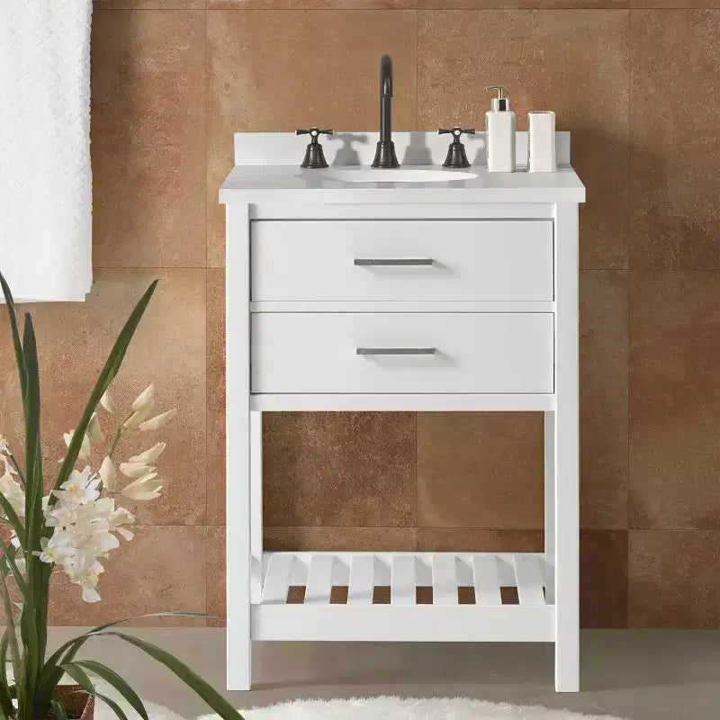 Meuble bas de lavabo Alaterre Furniture Harrison, 61 cm de large, sans plateau, rangement de salle de bain avec tiroirs à fermeture douce, construction en bois de pin massif, blanc