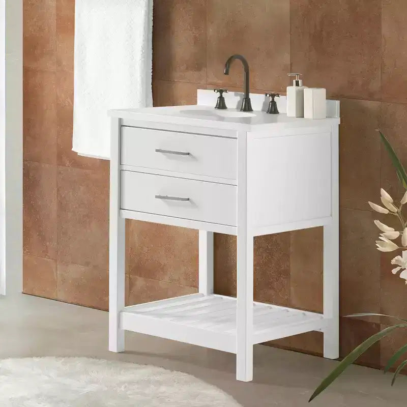 Meuble bas de lavabo Alaterre Furniture Harrison, 61 cm de large, sans plateau, rangement de salle de bain avec tiroirs à fermeture douce, construction en bois de pin massif, blanc