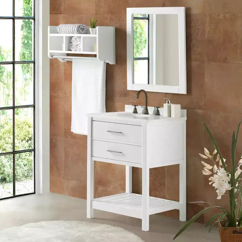 Meuble bas de lavabo Alaterre Furniture Harrison, 61 cm de large, sans plateau, rangement de salle de bain avec tiroirs à fermeture douce, construction en bois de pin massif, blanc