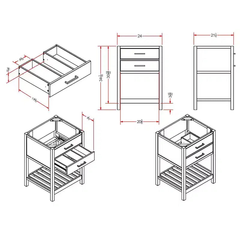 Meuble bas de lavabo Alaterre Furniture Harrison, 61 cm de large, sans plateau, rangement de salle de bain avec tiroirs à fermeture douce, construction en bois de pin massif, blanc