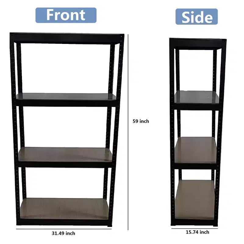 Étagère noire réglable à 4 niveaux en métal et bois robuste, unité de rangement pour garage, montage sans boulons pour livres, ustensiles de cuisine