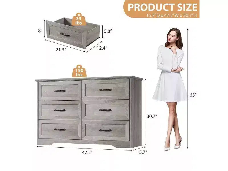 GustoWave 6 commodes de chambre à coucher, commode, commode en bois moderne de style ferme, commode de rangement.