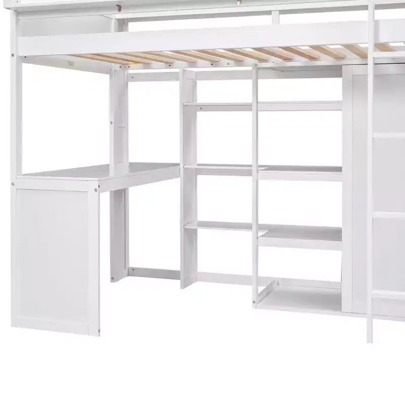 Lit mezzanine double avec étagères de rangement et armoire, lit mezzanine en bois avec bureau intégré et escalier pour enfants, adolescents et adultes