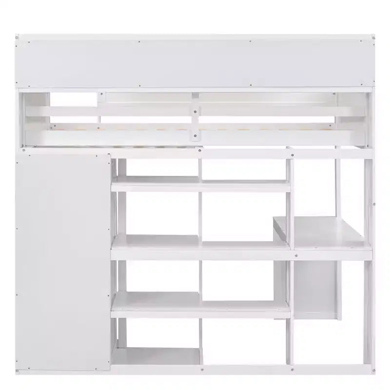Lit mezzanine double avec étagères de rangement et armoire, lit mezzanine en bois avec bureau intégré et escalier pour enfants, adolescents et adultes