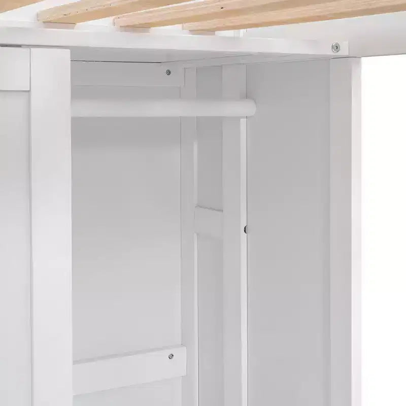 Lit mezzanine double avec étagères de rangement et armoire, lit mezzanine en bois avec bureau intégré et escalier pour enfants, adolescents et adultes
