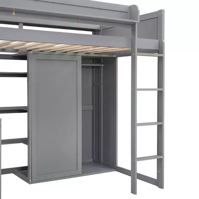 Lit mezzanine double avec étagères de rangement et armoire, lit mezzanine en bois avec bureau intégré et escalier pour enfants, adolescents et adultes