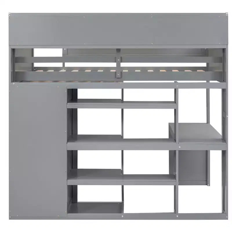 Lit mezzanine double avec étagères de rangement et armoire, lit mezzanine en bois avec bureau intégré et escalier pour enfants, adolescents et adultes
