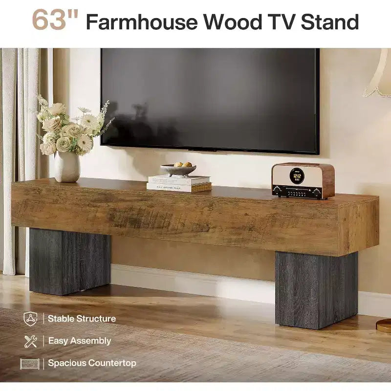 Meuble TV Lantine 63, Centre de divertissement, Console TV basse pour salon, Longs meubles TV pour téléviseurs de 55/60/65 pouces