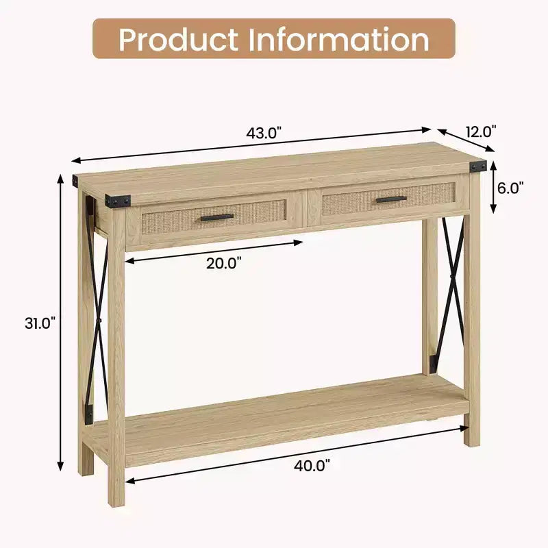 GustoWave Table Console en Rotin pour Entrée - Table d'Entrée Bohème avec Rangement et Tiroirs, Petites Tables d'Appoint, 109 cm