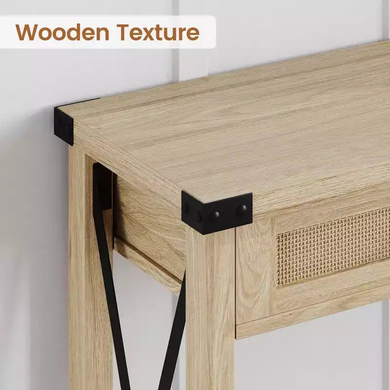 GustoWave Table Console en Rotin pour Entrée - Table d'Entrée Bohème avec Rangement et Tiroirs, Petites Tables d'Appoint, 109 cm