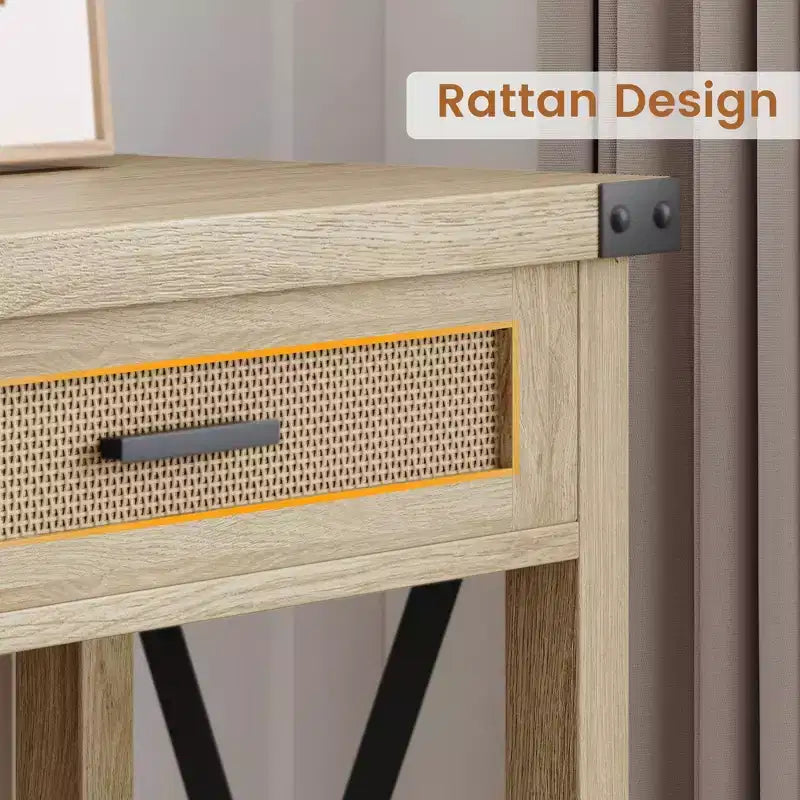 GustoWave Table Console en Rotin pour Entrée - Table d'Entrée Bohème avec Rangement et Tiroirs, Petites Tables d'Appoint, 109 cm
