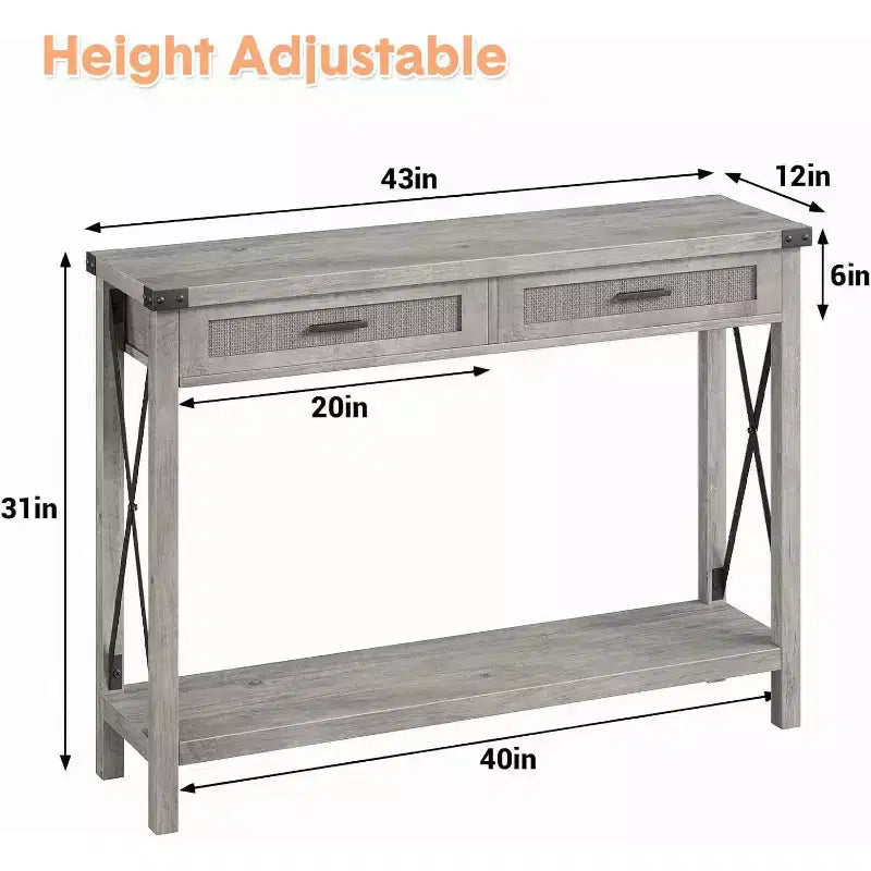 GustoWave Table Console en Rotin pour Entrée - Table d'Entrée Bohème avec Rangement et Tiroirs, Petites Tables d'Appoint, 109 cm