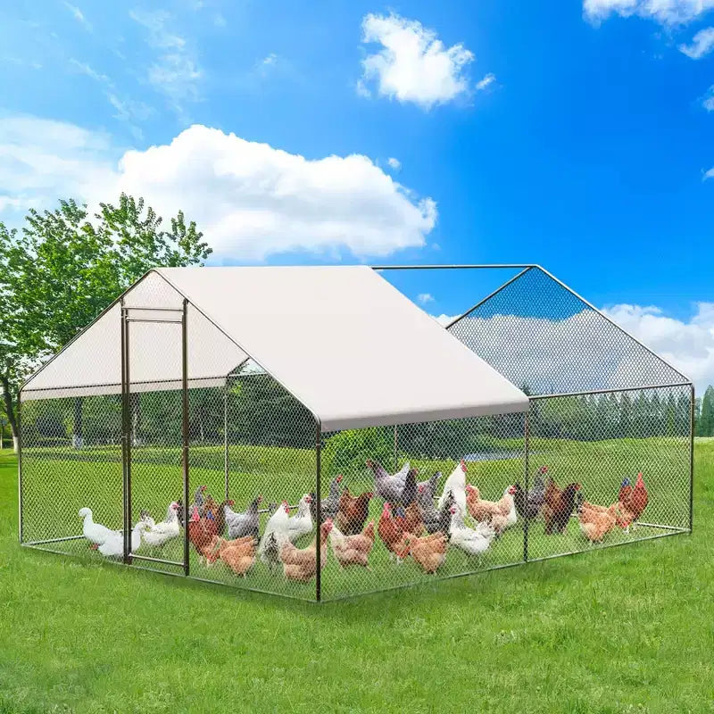 Poulailler, Grand Enclos Métallique de 4 m avec Bâche - Toit Pointu, Verrou pour Ferme de Jardin Extérieur, Canard Lapin
