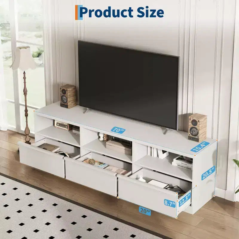 Meuble TV de 178 cm pour TV de 80 pouces, meuble de divertissement moderne du milieu du siècle avec tiroir de rangement et étagères ouvertes