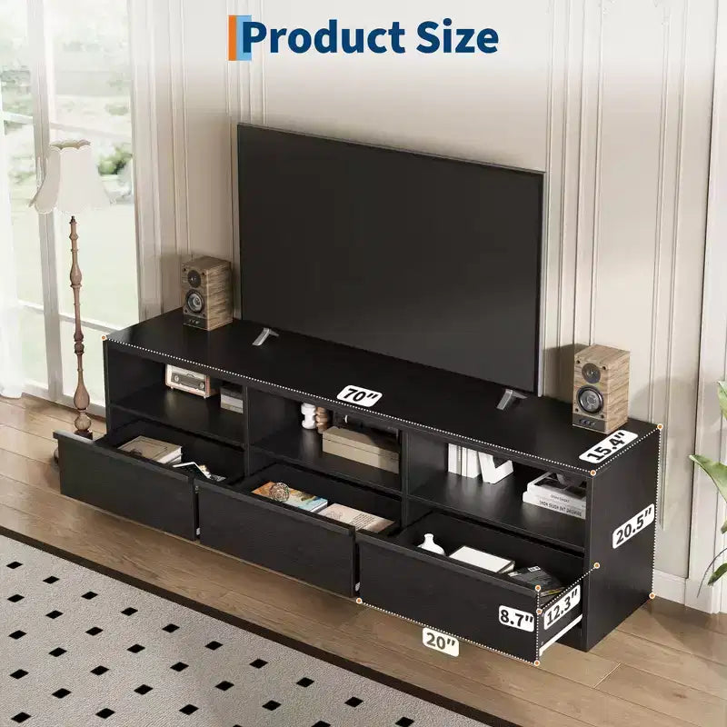 Meuble TV de 178 cm pour TV de 80 pouces, meuble de divertissement moderne du milieu du siècle avec tiroir de rangement et étagères ouvertes