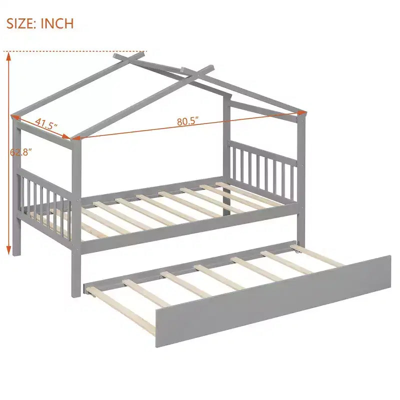 Lit cabane en bois double Whisen avec lit gigogne double