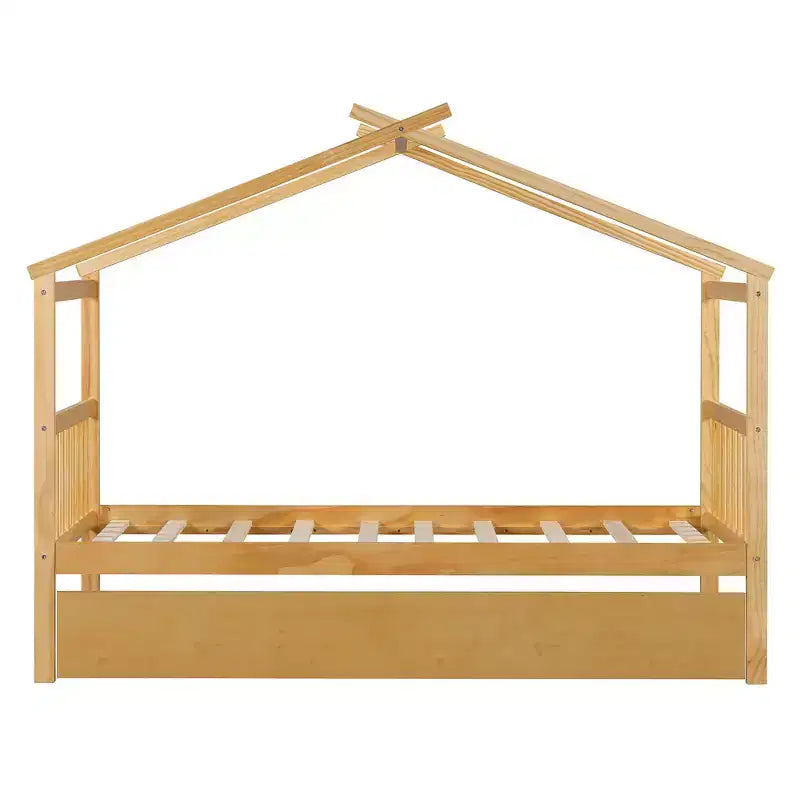 Lit cabane en bois double Whisen avec lit gigogne double