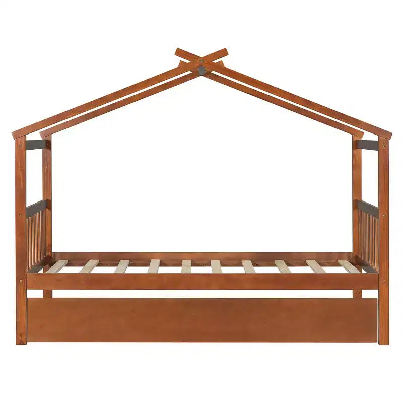 Lit cabane en bois double Whisen avec lit gigogne double