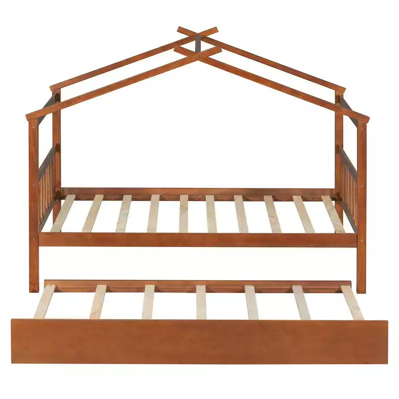Lit cabane en bois double Whisen avec lit gigogne double