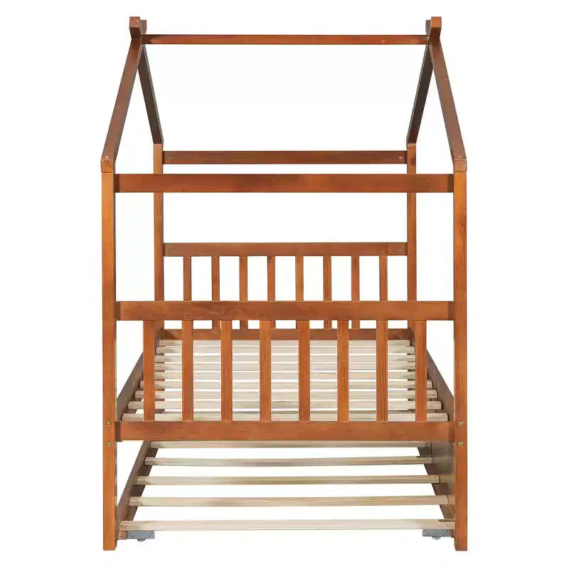 Lit cabane en bois double Whisen avec lit gigogne double