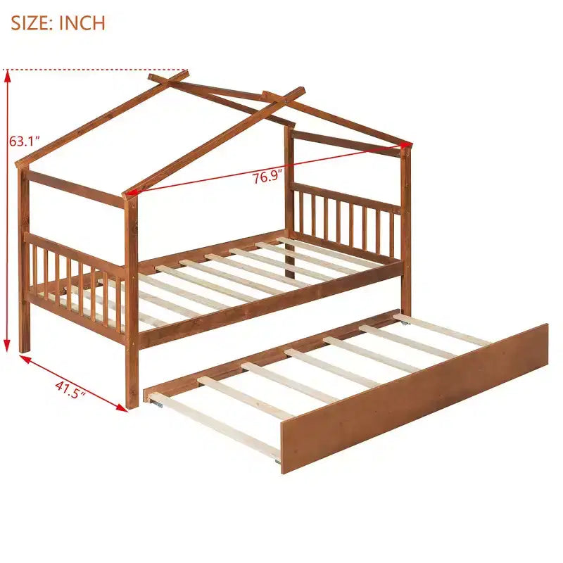Lit cabane en bois double Whisen avec lit gigogne double