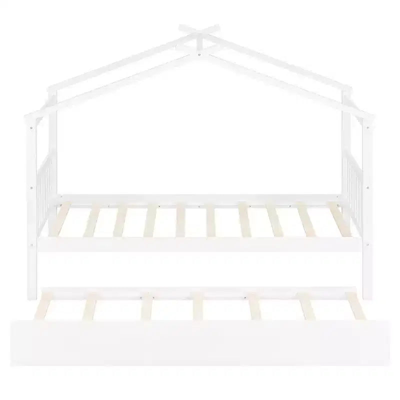 Lit cabane en bois double Whisen avec lit gigogne double
