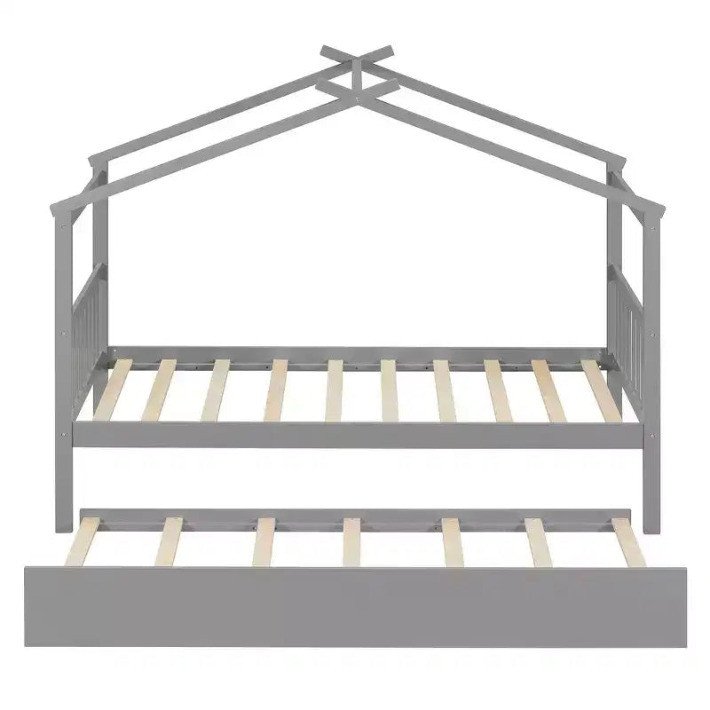 Lit cabane en bois double Whisen avec lit gigogne double