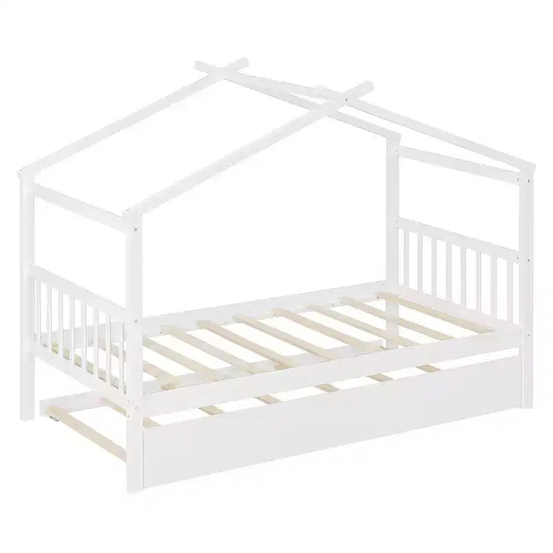 Lit cabane en bois double Whisen avec lit gigogne double